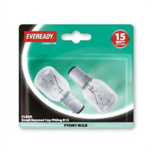 Eveready Pygmy Bulb Clear Glass 15W 2 Pack S1056